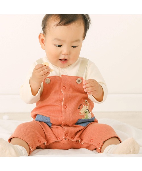 SLAP SLIP BABY（スラップスリップベビー）の「デニムポケット恐竜刺しゅうサロペットレイヤード風ロンパースベビー(60~80cm)（ロンパース・キッズ・ブルー/オレンジ・60cm/80ｃｍ/70cm）」の17枚目の写真