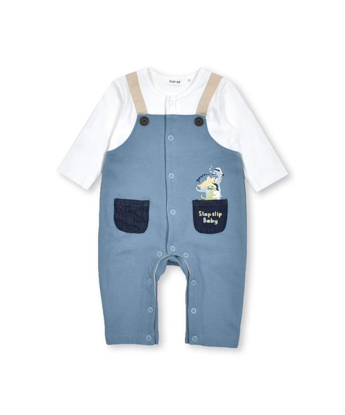 SLAP SLIP BABY（スラップスリップベビー）の「デニムポケット恐竜刺しゅうサロペットレイヤード風ロンパースベビー(60~80cm)（ロンパース・キッズ・ブルー/オレンジ・60cm/80ｃｍ/70cm）」の15枚目の写真
