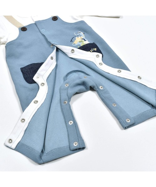SLAP SLIP BABY（スラップスリップベビー）の「デニムポケット恐竜刺しゅうサロペットレイヤード風ロンパースベビー(60~80cm)（ロンパース・キッズ・ブルー/オレンジ・60cm/80ｃｍ/70cm）」の6枚目の写真
