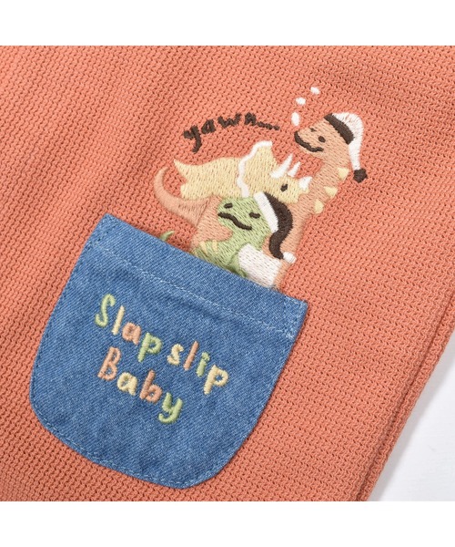 SLAP SLIP BABY（スラップスリップベビー）の「デニムポケット恐竜刺しゅうサロペットレイヤード風ロンパースベビー(60~80cm)（ロンパース・キッズ・ブルー/オレンジ・60cm/80ｃｍ/70cm）」の11枚目の写真