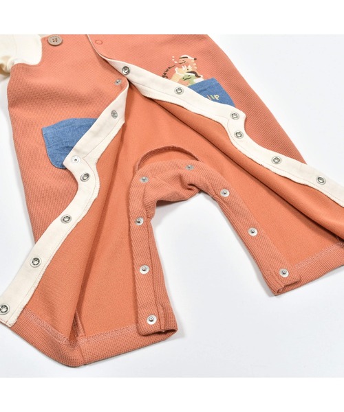 SLAP SLIP BABY（スラップスリップベビー）の「デニムポケット恐竜刺しゅうサロペットレイヤード風ロンパースベビー(60~80cm)（ロンパース・キッズ・ブルー/オレンジ・60cm/80ｃｍ/70cm）」の4枚目の写真