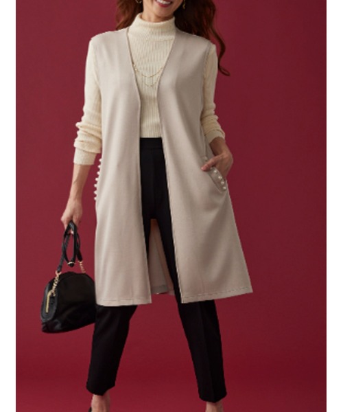 BELLUNA（ベルーナ）の「パールビーズ使いロングジレ（スーツジャケット・レディース・ブラック/ブルー/ベージュ・LARGE/X-LARGE/MEDIUM）」の4枚目の写真