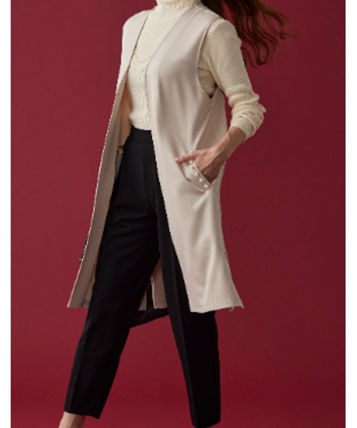 BELLUNA（ベルーナ）の「パールビーズ使いロングジレ（スーツジャケット・レディース・ブラック/ブルー/ベージュ・LARGE/X-LARGE/MEDIUM）」の5枚目の写真