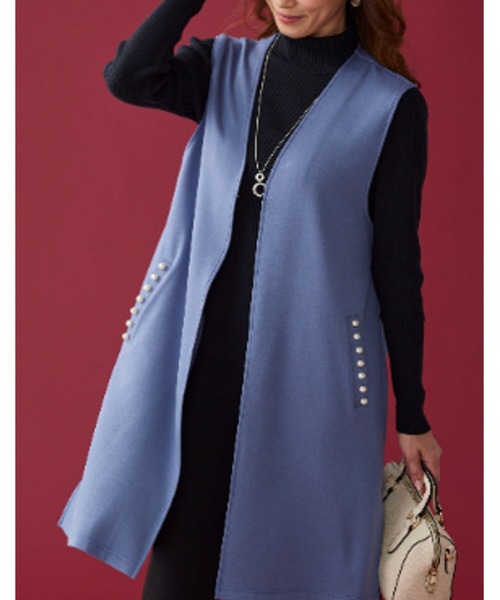 BELLUNA（ベルーナ）の「パールビーズ使いロングジレ（スーツジャケット・レディース・ブラック/ブルー/ベージュ・LARGE/X-LARGE/MEDIUM）」の7枚目の写真
