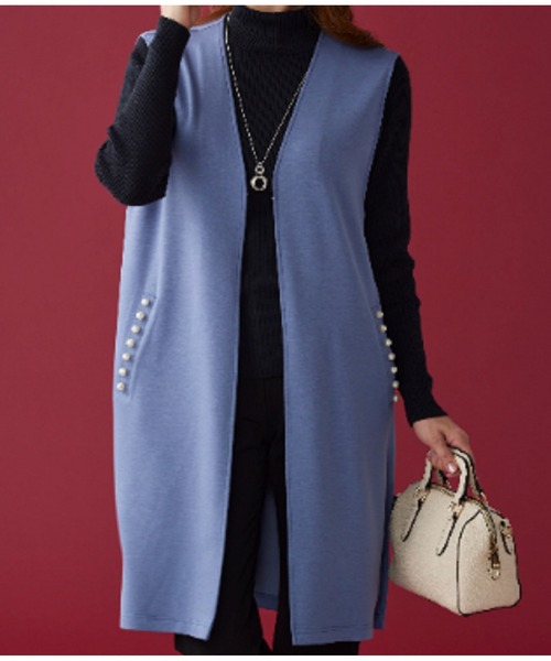 BELLUNA（ベルーナ）の「パールビーズ使いロングジレ（スーツジャケット・レディース・ブラック/ブルー/ベージュ・LARGE/X-LARGE/MEDIUM）」の8枚目の写真