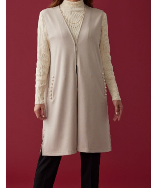 BELLUNA（ベルーナ）の「パールビーズ使いロングジレ（スーツジャケット・レディース・ブラック/ブルー/ベージュ・LARGE/X-LARGE/MEDIUM）」の13枚目の写真