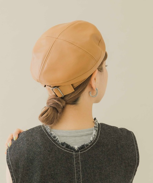 セール】フェイクレザーバックルベレー（ハンチング/ベレー帽