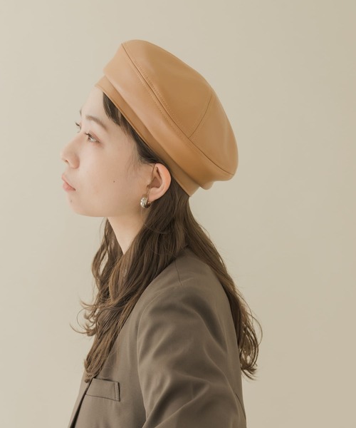 セール】フェイクレザーバックルベレー（ハンチング/ベレー帽