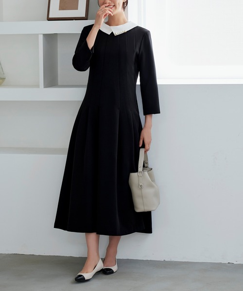 RUIRUE BOUTIQUE（ルイルエブティック）の「[2way]パール付け襟・タックフレアワンピース 美脚効果（ドレス・レディース・モカ/ブラック/チャコールグレー・3L/LL/L/M/S）」の18枚目の写真