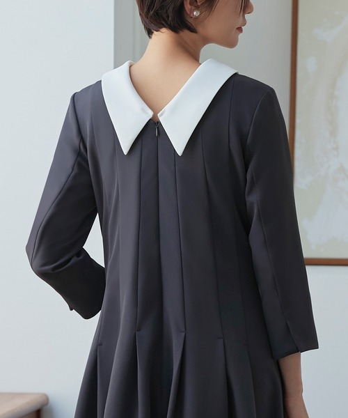 RUIRUE BOUTIQUE（ルイルエブティック）の「[2way]パール付け襟・タックフレアワンピース 美脚効果（ドレス・レディース・モカ/ブラック/チャコールグレー・3L/LL/L/M/S）」の21枚目の写真
