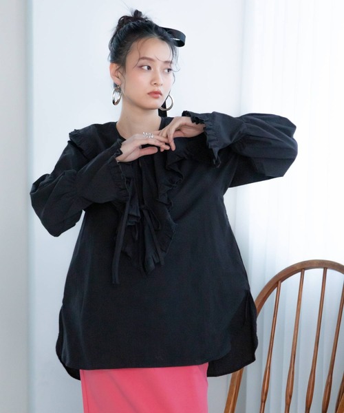 セール】襟取り外し可能2WAYフリルブラウス（シャツ/ブラウス