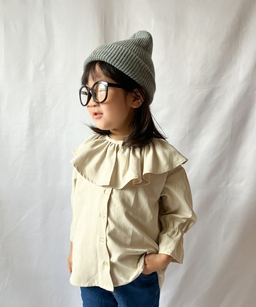 CIAOPANIC TYPY（チャオパニックティピー）の「【KIDS】ピーチ起毛フリルブラウス（シャツ/ブラウス・キッズ・アイボリー/チャコールグレー・S/M/L/XL/XXL）」の6枚目の写真