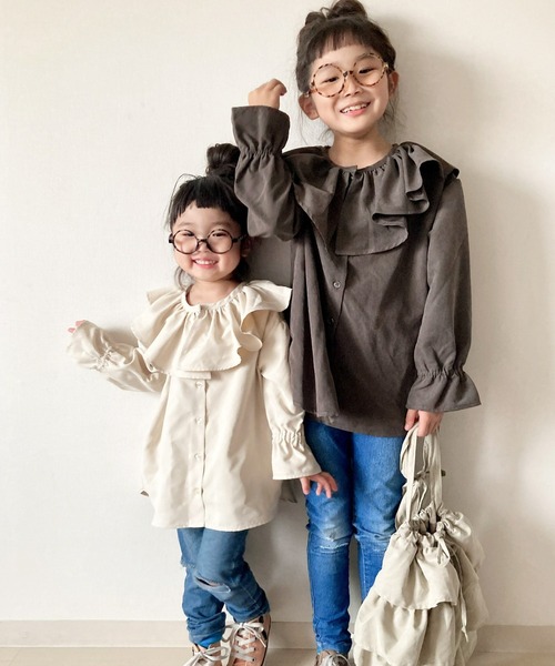 CIAOPANIC TYPY（チャオパニックティピー）の「【KIDS】ピーチ起毛フリルブラウス（シャツ/ブラウス・キッズ・アイボリー/チャコールグレー・S/M/L/XL/XXL）」の10枚目の写真