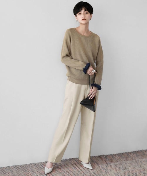 ELFRANK（エルフランク）の「バイカラー袖口フリルリブニットプルオーバー（ニット/セーター・レディース・モカ/グレー/ブラック・FREE）」の15枚目の写真