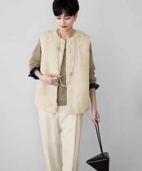 ELFRANK（エルフランク）の「バイカラー袖口フリルリブニットプルオーバー（ニット/セーター・レディース・モカ/グレー/ブラック・FREE）」の19枚目の写真