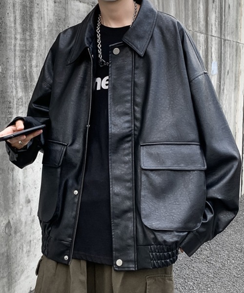 NOWLE(ノウル)の「【NOWLE】PU フェイクレザー ジャケット(ブルゾン・メンズ・ブラック・X-LARGE/LARGE/MEDIUM)」の2枚目の写真
