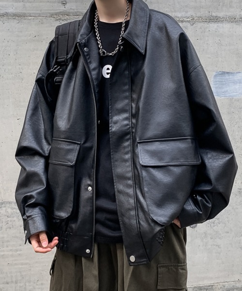 NOWLE(ノウル)の「【NOWLE】PU フェイクレザー ジャケット(ブルゾン・メンズ・ブラック・X-LARGE/LARGE/MEDIUM)」の3枚目の写真