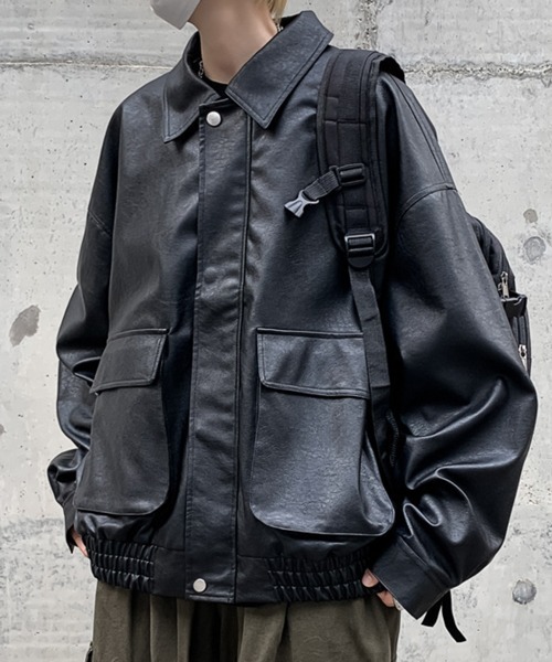 NOWLE(ノウル)の「【NOWLE】PU フェイクレザー ジャケット(ブルゾン・メンズ・ブラック・X-LARGE/LARGE/MEDIUM)」の4枚目の写真