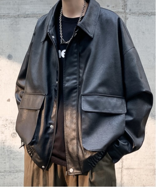 NOWLE(ノウル)の「【NOWLE】PU フェイクレザー ジャケット(ブルゾン・メンズ・ブラック・X-LARGE/LARGE/MEDIUM)」の6枚目の写真