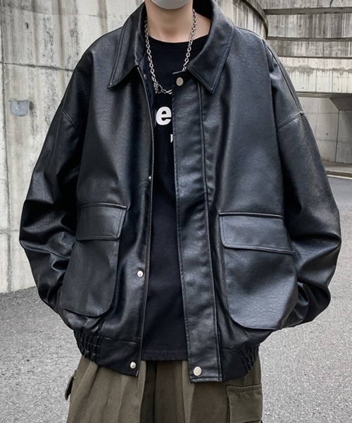 NOWLE(ノウル)の「【NOWLE】PU フェイクレザー ジャケット(ブルゾン・メンズ・ブラック・X-LARGE/LARGE/MEDIUM)」の7枚目の写真