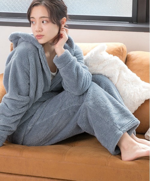 ad thie(アドティエ)の「ボア ロング パンツ(ルームウェア/パジャマ・レディース・チャコール/ピンク/ブラック/ブルー/ミント/オフホワイト/ナチュラル/ネイビー・FREE)」の15枚目の写真