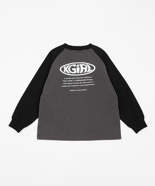 X-girl Stages（エックスガールステージス）の「ラグラン長袖Tシャツ（Tシャツ/カットソー・キッズ・チャコール/オフホワイト・110cm/140cm/120cm/90cm/80ｃｍ/130cm/100cm）」の4枚目の写真
