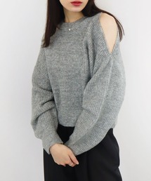 【ZOZO限定カラー有】オープンショルダーニット /肩開き ルーズニット カラーニット プルオーバー ショート丈  アイボリー グレー グリーン