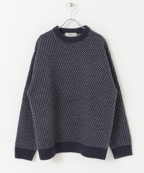 セール】『XLサイズあり』バーズアイ柄クルーネックニット（ニット