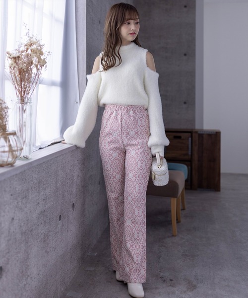 clear（クリア）の「ジャガードカットフレアパンツ[低身長用サイズ有]（その他パンツ・レディース・ブラック/ピンク/ベージュ・F/XS）」の10枚目の写真