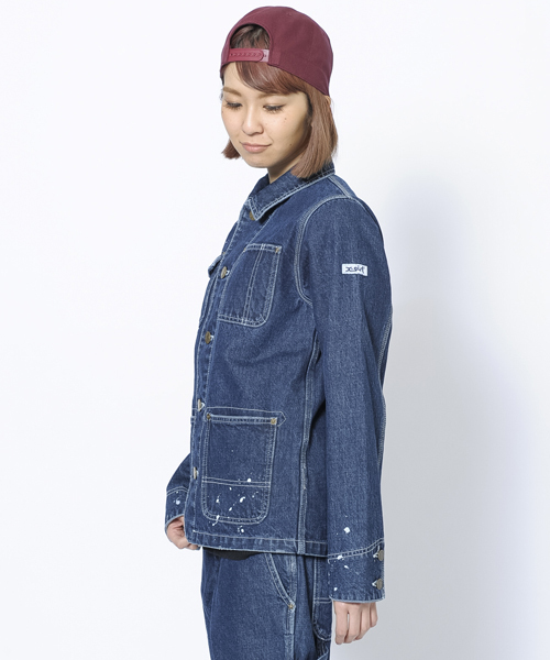 X-girl（エックスガール）の「WORK STYLE JACKET（カバーオール・レディース・インディゴブルー/マルチ・2/1）」の3枚目の写真
