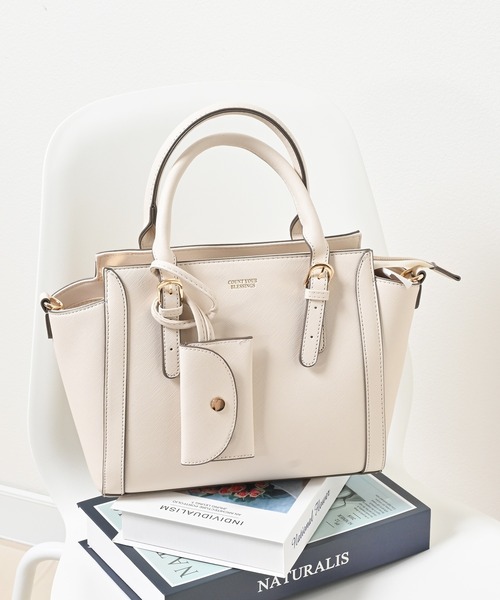 Honeys（ハニーズ）の「ポーチ付きハンドバッグ（ハンドバッグ・レディース・ブラック/ホワイト/ホワイト系その他/グレイッシュベージュ/ボルドー・FREE）」の2枚目の写真