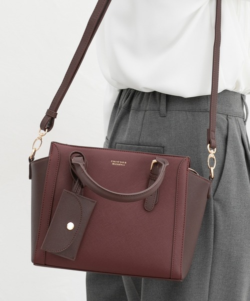 Honeys（ハニーズ）の「ポーチ付きハンドバッグ（ハンドバッグ・レディース・ブラック/ホワイト/ホワイト系その他/グレイッシュベージュ/ボルドー・FREE）」の5枚目の写真