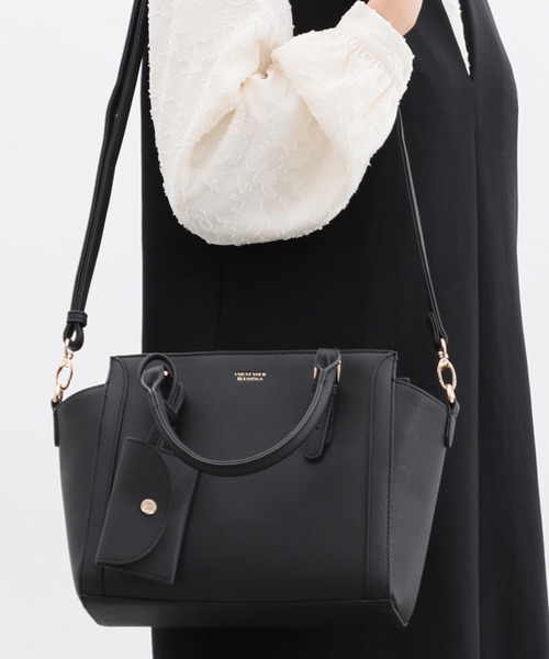 Honeys（ハニーズ）の「ポーチ付きハンドバッグ（ハンドバッグ・レディース・ブラック/ホワイト/ホワイト系その他/グレイッシュベージュ/ボルドー・FREE）」の3枚目の写真