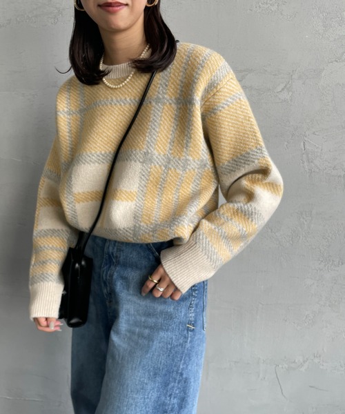 JF Ready Made（ジェイエフレディメイド）の「[Jf Ready Made/ジェイエフレディメイド] チェック柄 ジャガードニットプルオーバー（ニット/セーター・レディース・グレー/キナリ/ブラック・F）」の2枚目の写真