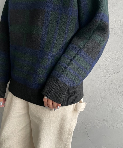 JF Ready Made（ジェイエフレディメイド）の「[Jf Ready Made/ジェイエフレディメイド] チェック柄 ジャガードニットプルオーバー（ニット/セーター・レディース・グレー/キナリ/ブラック・F）」の11枚目の写真