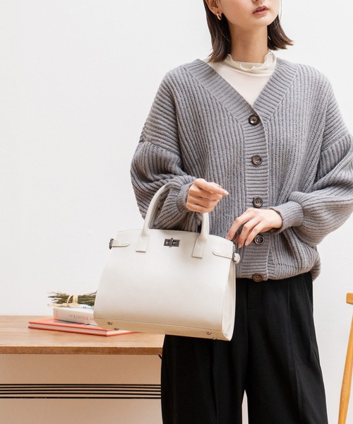 VitaFelice(ヴィータフェリーチェ)の「リザード型押し2wayハンドバッグ(ハンドバッグ・レディース・チャコール/ライトグレー/ブラック・FREE)」の7枚目の写真