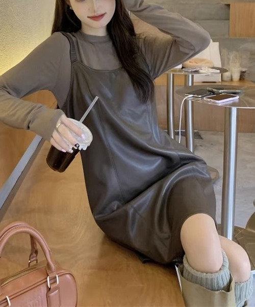 ルネ♡バックリボン　ワンピース leune（ルネ）の「バックリボンレザーミニキャミワンピース