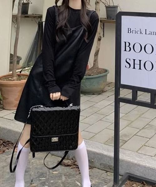 leune（ルネ）の「バックリボンレザーミニキャミワンピース