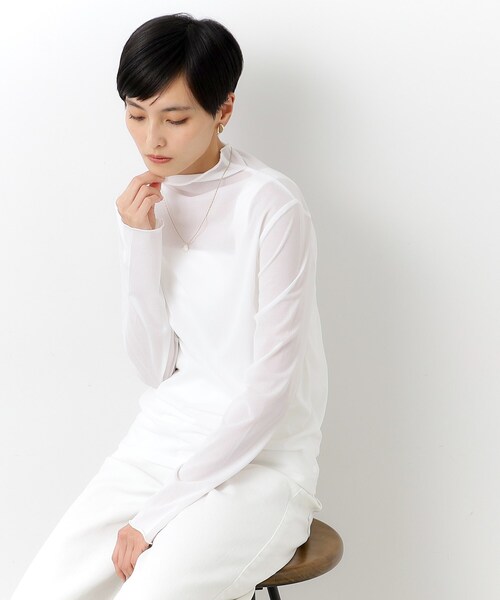 OPAQUE.CLIP（オペークドットクリップ）の「◆≪ヒルナンデス！で紹介≫ シアーメロウハイネックトップス（Tシャツ/カットソー・レディース・ライトグレー/ホワイト/スモーキーグリーン系/ブラック・38/40/42/36）」の13枚目の写真