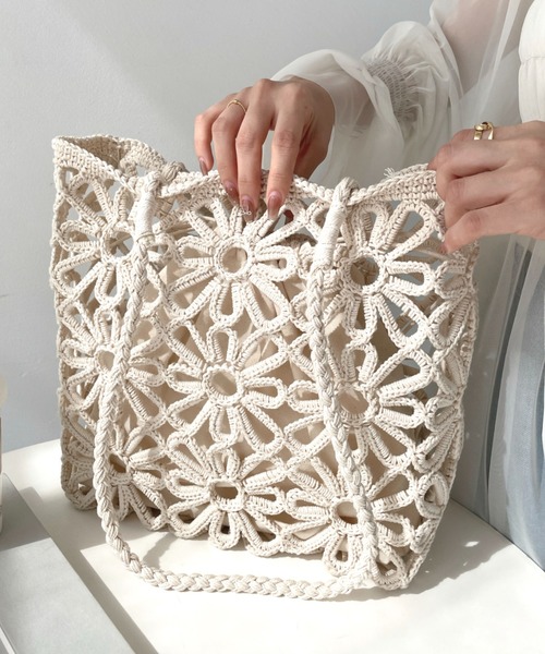 ⭐︎Mariete⭐︎#2808 6mm ３パックおまとめセット moment+（モーメントプラス）の「フラワー編みトートバッグ（トート