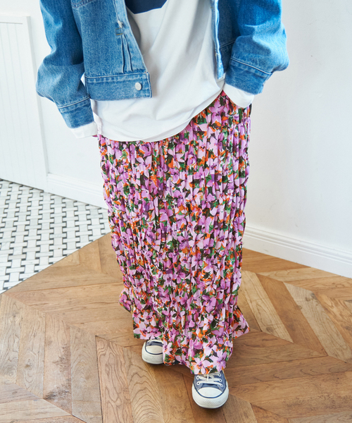 B.C STOCK(ベーセーストック)の「《追加》【Gleamy/グリーミー】フラワープリントスカート2(スカート・レディース・パープル・FREE)」の9枚目の写真