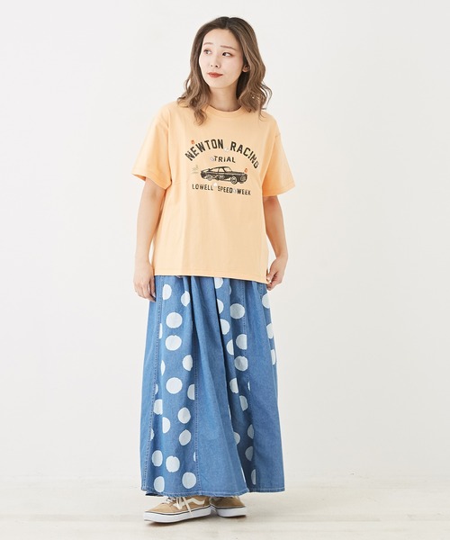 CUBE SUGAR（キューブシュガー）の「OE天竺カットソービジュー付ロゴプリントTシャツ（Tシャツ/カットソー・レディース・オレンジ/ネイビー/ホワイト/マルチ・M）」の9枚目の写真