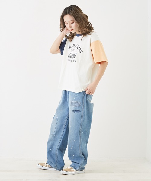 CUBE SUGAR（キューブシュガー）の「OE天竺カットソービジュー付ロゴプリントTシャツ（Tシャツ/カットソー・レディース・オレンジ/ネイビー/ホワイト/マルチ・M）」の19枚目の写真