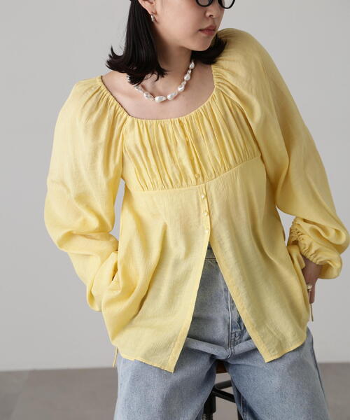 FREE'S MART（フリーズマート）の「フロントスリット2WAYオフショルギャザーブラウス（シャツ/ブラウス・レディース・ブルー/ブラック/ホワイト・FREE）」の7枚目の写真