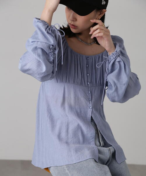 FREE'S MART（フリーズマート）の「フロントスリット2WAYオフショルギャザーブラウス（シャツ/ブラウス・レディース・ブルー/ブラック/ホワイト・FREE）」の13枚目の写真