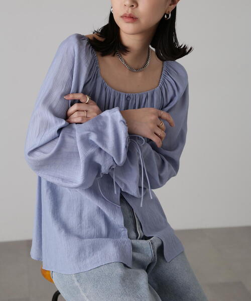 FREE'S MART（フリーズマート）の「フロントスリット2WAYオフショルギャザーブラウス（シャツ/ブラウス・レディース・ブルー/ブラック/ホワイト・FREE）」の14枚目の写真