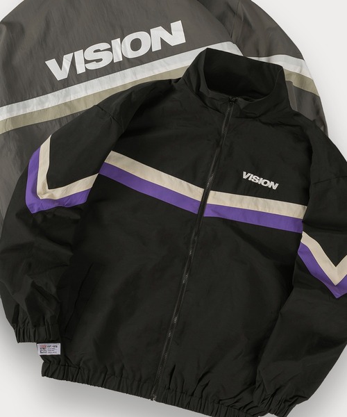 VISION STREET WEAR（ヴィジョンストリートウェア）の「【VISION STREET WEAR/ヴィジョンストリートウェア】スタンドナイロン切替トラックジャケット/ビッグシルエット（ナイロンジャケット・メンズ・ブラック/パープル/チャコールグレー/アイボリー・XL/L/M）」の3枚目の写真