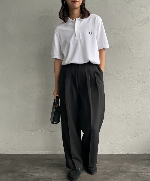 フレッドペリー L ワンポイント ライン 半袖 ポロシャツ 白 ホワイト FRED PERRY/フレッドペリー] ツインティップライン ワンポイント