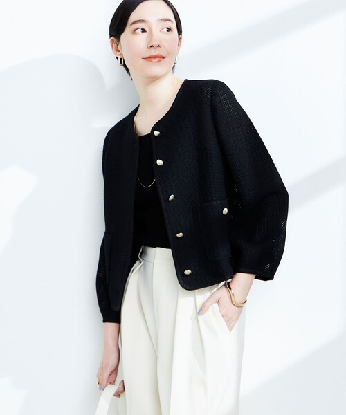 NOLLEY’S Sophi(ノーリーズソフィ)の「ウォッシャブルギマメッシュパイピングジャケット(ノーカラージャケット・レディース・ブラック/オフホワイト・36/38)」の15枚目の写真