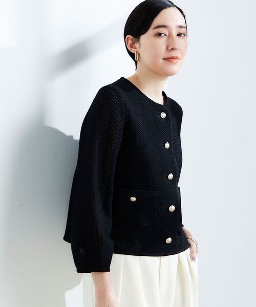 セール】ウォッシャブルギマメッシュパイピングジャケット（ノーカラー